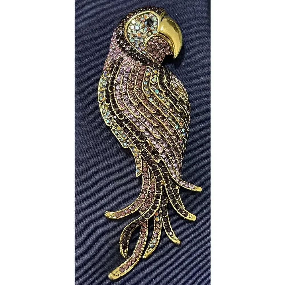 NWOT HUGE Heidi Daus Inspired Parrot Bird Brooch Pin Multicolor Rhinestone - Picture 1 of 3